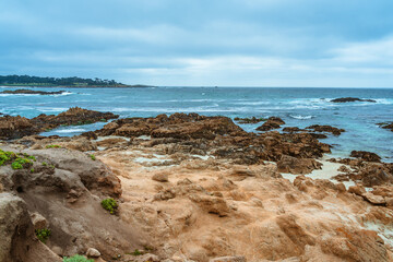 Scenic view of the rocks in the Pacific Ocean on the coast in California