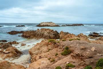 Scenic view of the rocks in the Pacific Ocean on the coast in California