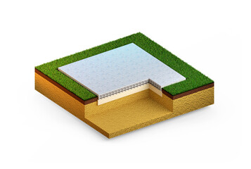 poured reinforced cement slab base - isolated industrial 3D illustration