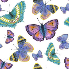 Summer seamless pattern with butterflies