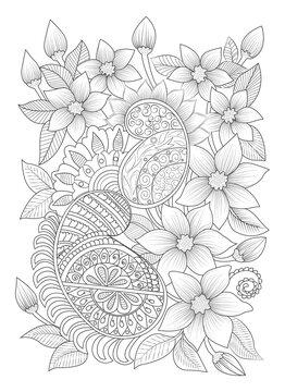 hand-drawn flower coloring page Zentangle art flower line illustration vector floral tattoo 