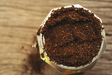 Ground coffee in moka pot