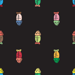 Colorful tuna fish bone doodle seamless pattern, Background doodle illustration.