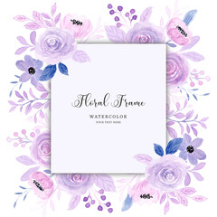 Purple floral frame background with watercolor