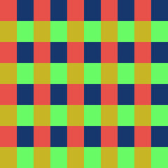 Plaid pattern. Green, red, blue and orange squares make plaid wallpaper.