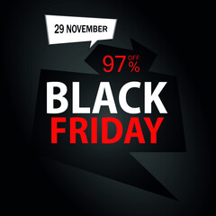 97% off on Black Friday. Black banner with ninety-seven percent off promotion for november.