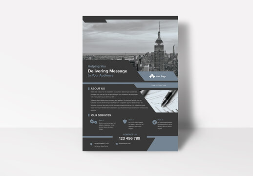 Flyer with Geometric Elements with Dark Grey Accents