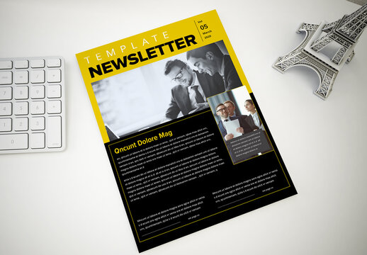Newsletter Layout with Yellow and Black Accents