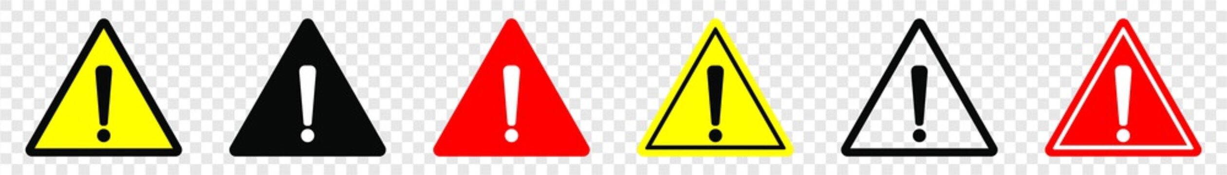 Attention caution danger sign, Exclamation mark sign, Triangular warning symbols icon set, warning sign, Vector illustration