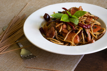 The spaghetti sauce spicy sausage.