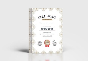 Classic Certificate with Golden Frame for Illustration in Portrait A4 Layout