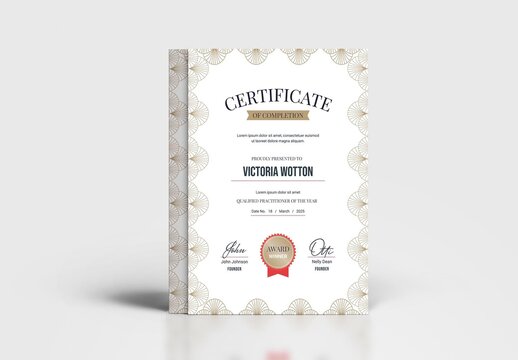 Classic Certificate with Golden Frame for Illustration in Portrait A4 Layout