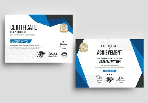 Modern Sport Certificate with Blue Geometric Graphics in Landscape A4 Layout 