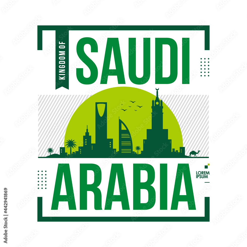 Wall mural saudi arabia typography design in vector illustration for clothing, tee shirt, poster, print, banner, apparel and other uses