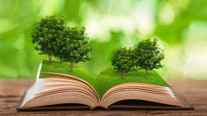 Open book with renewable energy concept.