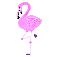 Flamingo isolated print on white background in pink. Tropical series