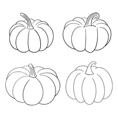 Collection set of hand drawn pumpkin sketch in simple black ink outline. Cute tradition squash autumn clip art. Vector illustration isolated on white background