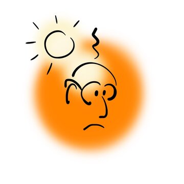 Bald man overheated in the sun
