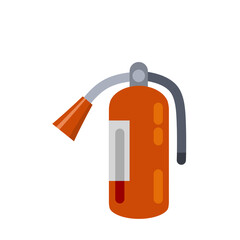 Extinguisher. Flat cartoon illustration. Fireman tool. Red cylinder
