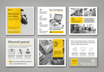 Social Media Post Layouts with Yellow Accents