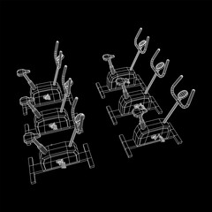 Excercise Bike. Gym equipment. Sport cardio fitness concept. Wireframe low poly mesh vector illustration.