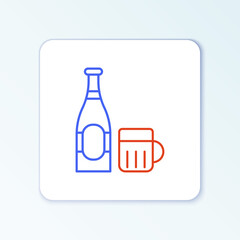 Line Beer bottle and glass icon isolated on white background. Alcohol Drink symbol. Colorful outline concept. Vector