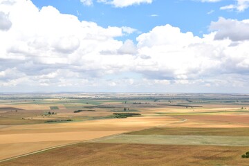 Viewpoint of Tierra de Campos in the town Autilla del pino. Immense plain of cereal fields in Castilla y Leon, granary of Spain.