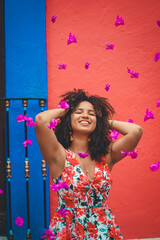 portrait of a black cute girl in a dress