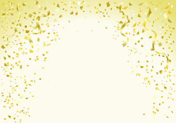 金色の紙吹雪とリボンが落下するフレームベクターイラスト