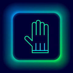 Glowing neon line Leather glove icon isolated on black background. Colorful outline concept. Vector