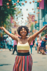 Obraz premium black woman on the street having fun 