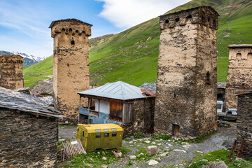 Svan Towers at Ushguli village in Samegrelo-Zemo Svaneti, Georgia. It is part of the UNESCO World Heritage Site.