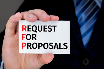 Concept image of Accounting Business Acronym RFP Request For Proposal written over business card help by businessman