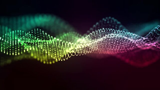 カラフルなパーティクルのループ素材。粒子の未来的なサイバー背景