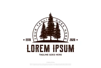 Fototapeten Retro Vintage Hipster Pine Spruce Evergreen Cedar Conifer Coniferous Larch Cypress Hemlock Tree Forest Logo Design Vector © AFstudio87