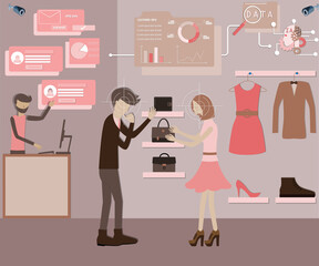 Flat of technology concept,AI technology is being used to helpping business by analyzing the customer behavior - vector