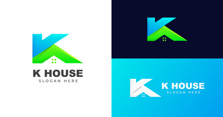 Letter K with house icon logo design  for company or personal. Vector illustration