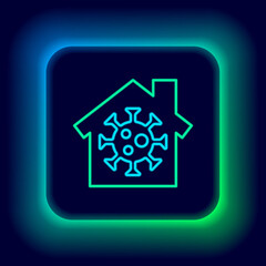 Glowing neon line Stay home icon isolated on black background. Corona virus 2019-nCoV. Colorful outline concept. Vector