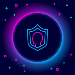 Fototapeta na wymiar Glowing neon line Life insurance with shield icon isolated on black background. Security, safety, protection, protect concept. Colorful outline concept. Vector