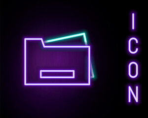 Glowing neon line Printer icon isolated on black background. Colorful outline concept. Vector