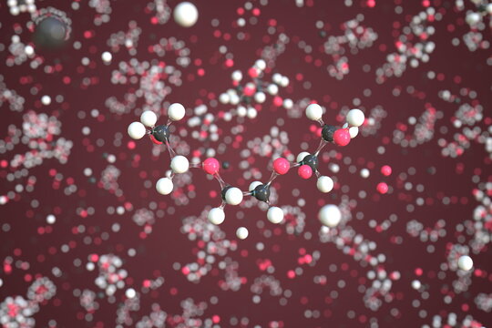 Triethylene glycol molecule made with balls, conceptual molecular model. Chemical 3d rendering