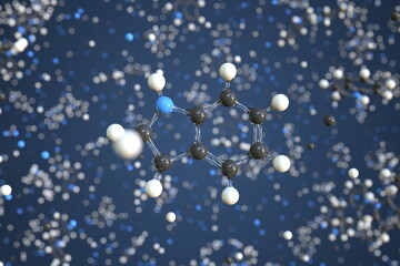 Molecule of indole, conceptual molecular model. Scientific 3d rendering
