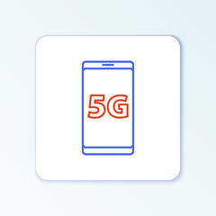 Line Mobile with 5G new wireless internet wifi icon isolated on white background. Global network high speed connection data rate technology. Colorful outline concept. Vector