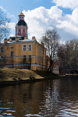 Classical church architecture of St. Petersburg, a city in Russia. 