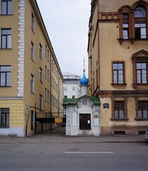 Classical church architecture of St. Petersburg, a city in Russia. 
