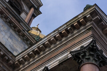 Classical church architecture of St. Petersburg, a city in Russia. 