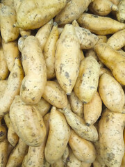Close up of sweet potato being sold in the fresh fruit market