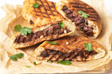 Arayes- pita bread filled with a mixture of minced meat with different spice	