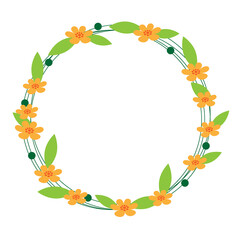 Cute flower circle frame on white background