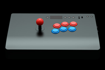 Vintage arcade stick with joystick and tournament-grade buttons on black